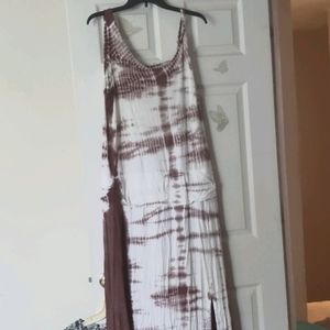 Brown tye dye maxi dress with slit